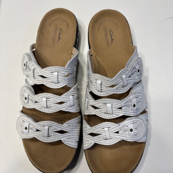 Clarks Collection Leisa Faye White Leather Sandals Women's Sz 9 M - Picture 1 of 5